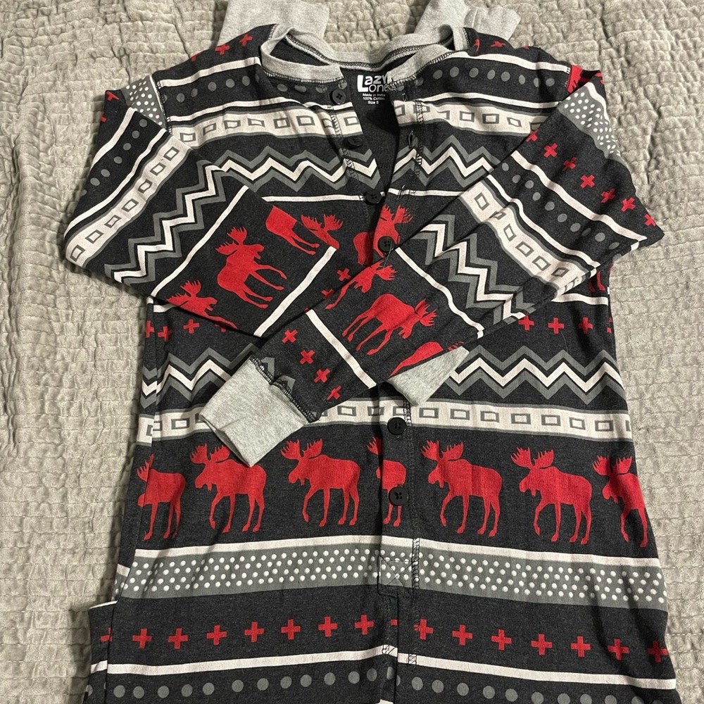 Lazy One Cozy Red and Gray Moose Pattern Onesie